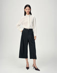EP YAYING White Ruffle Stand Collar Wool Blouse
