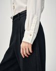 EP YAYING White Ruffle Stand Collar Wool Blouse