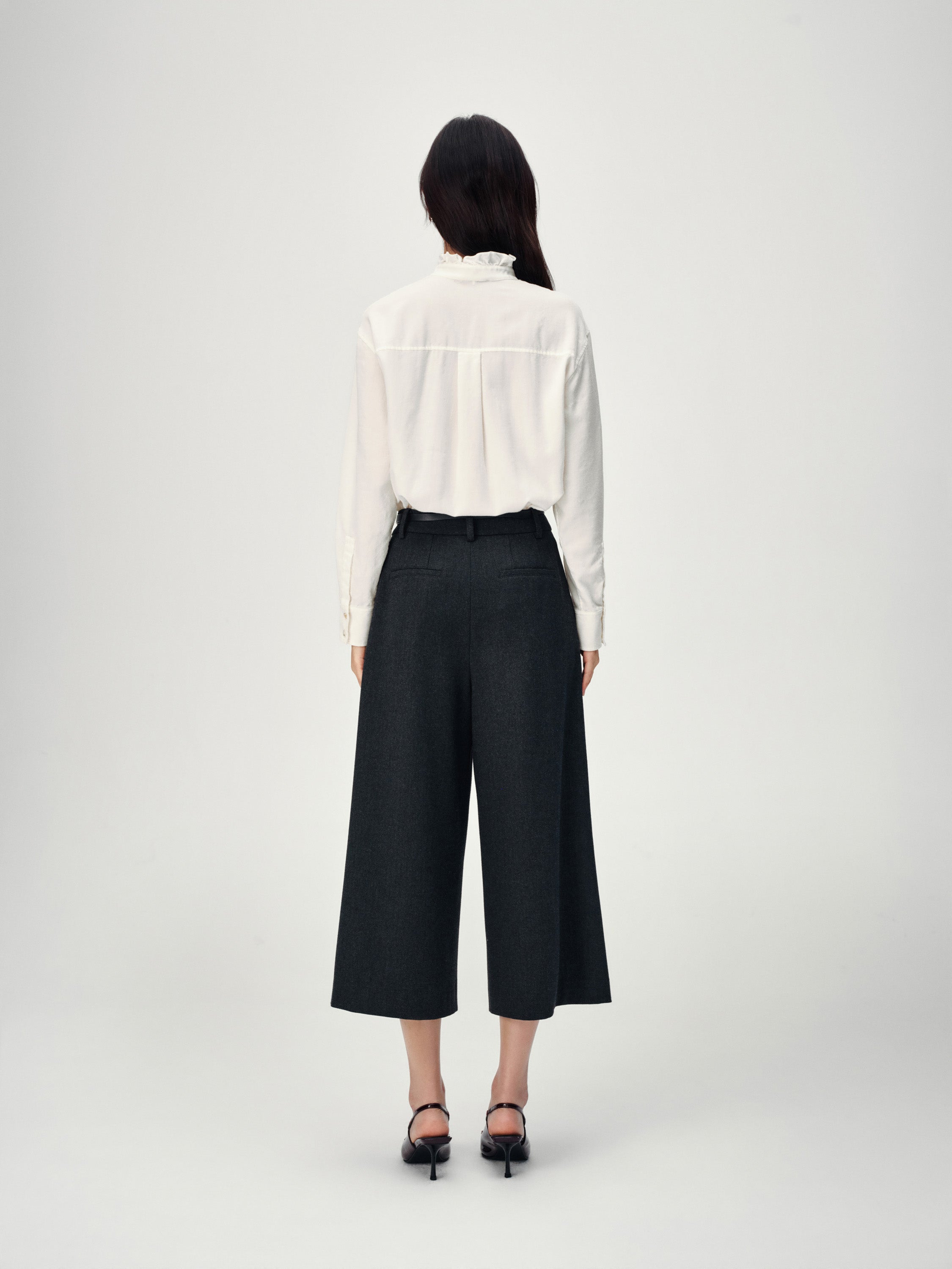 EP YAYING White Ruffle Stand Collar Wool Blouse