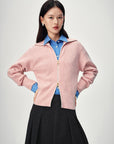 EP YAYING Full-Zip Lapel Ribbed Knit Cardigan