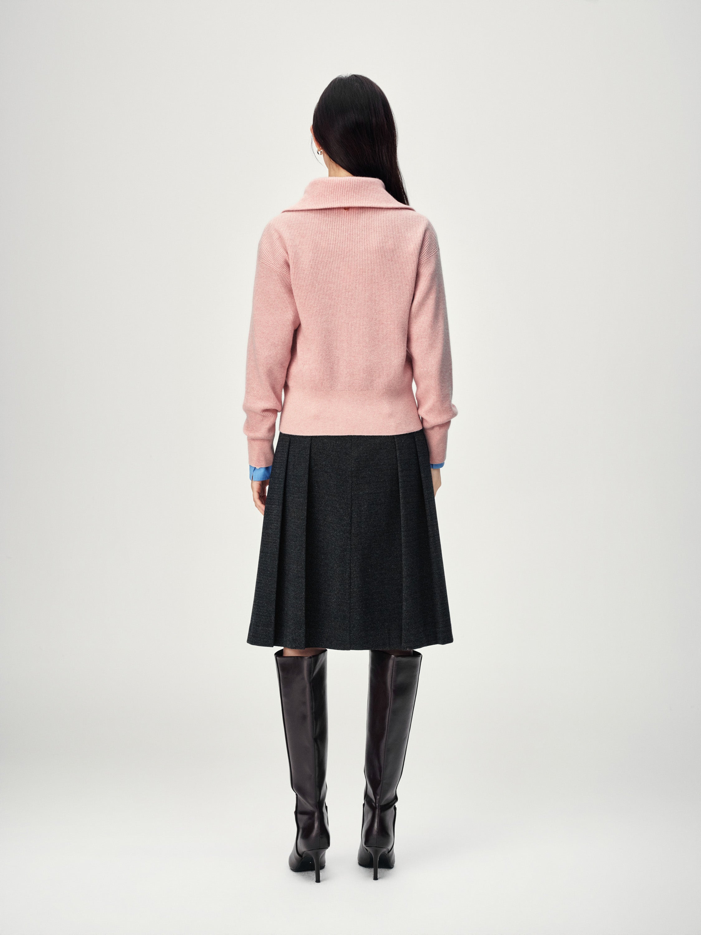 EP YAYING Full-Zip Lapel Ribbed Knit Cardigan