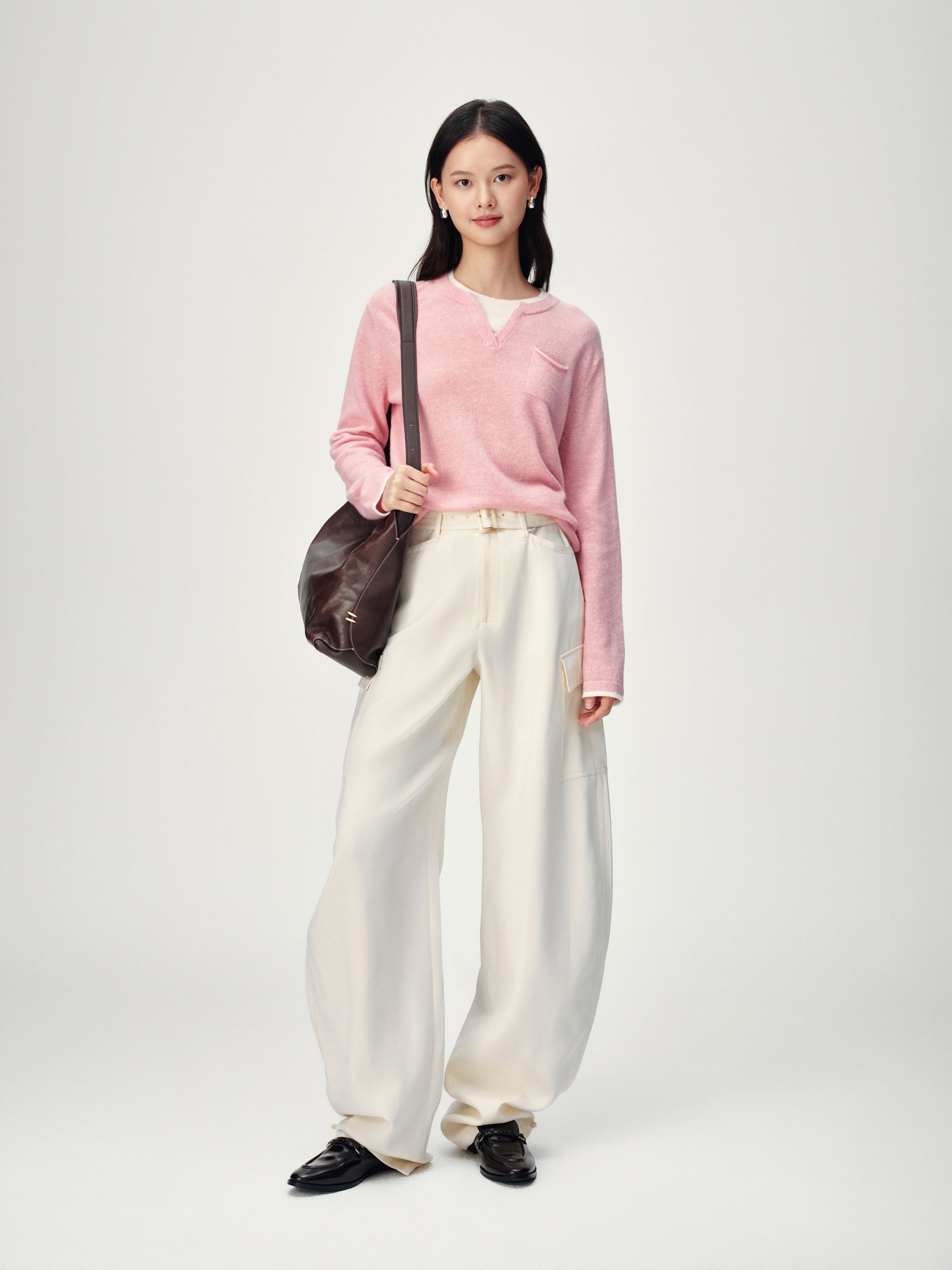 EP YAYING Faux Two-Piece Knit Pullover