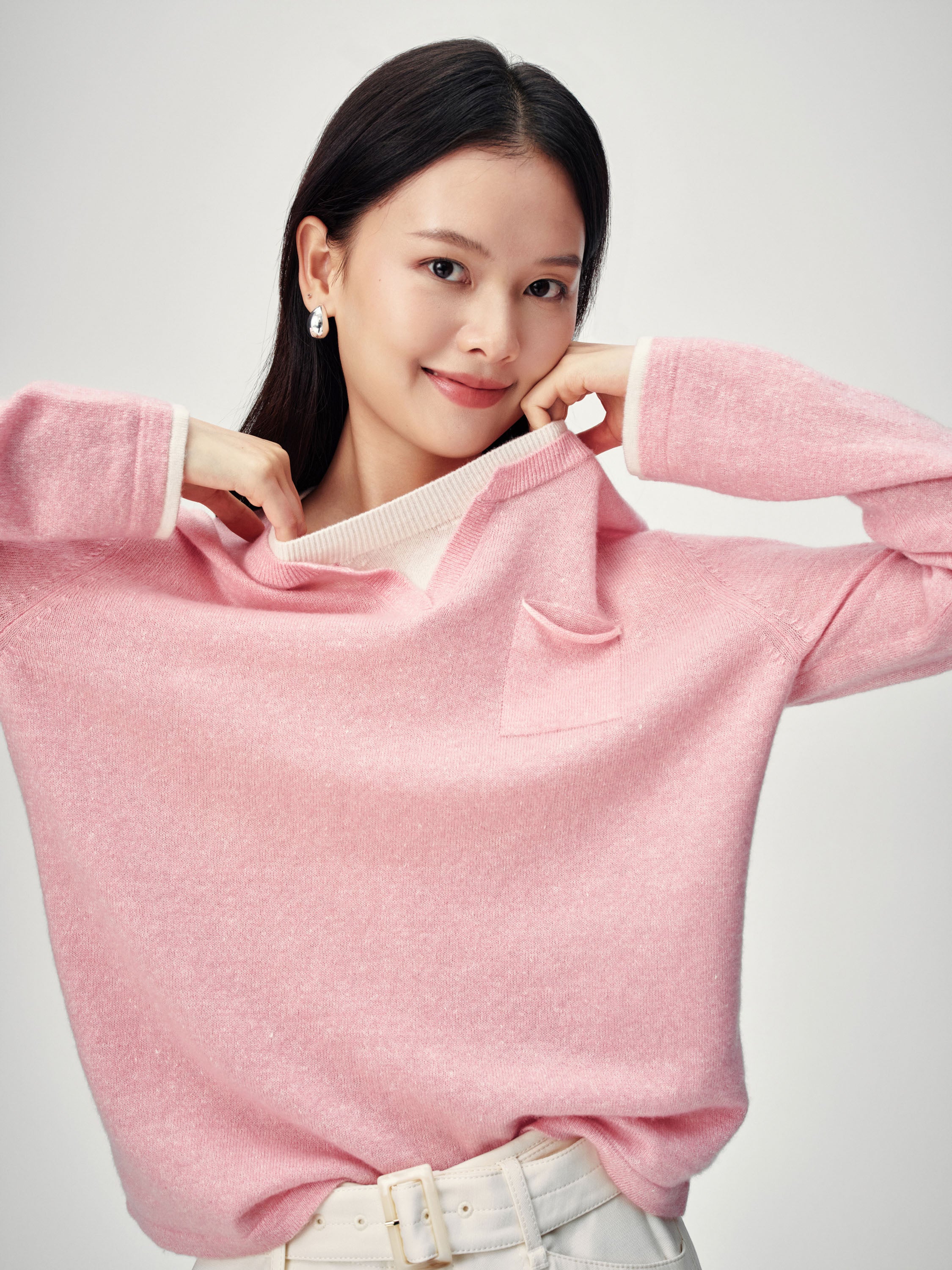 EP YAYING Faux Two-Piece Knit Pullover
