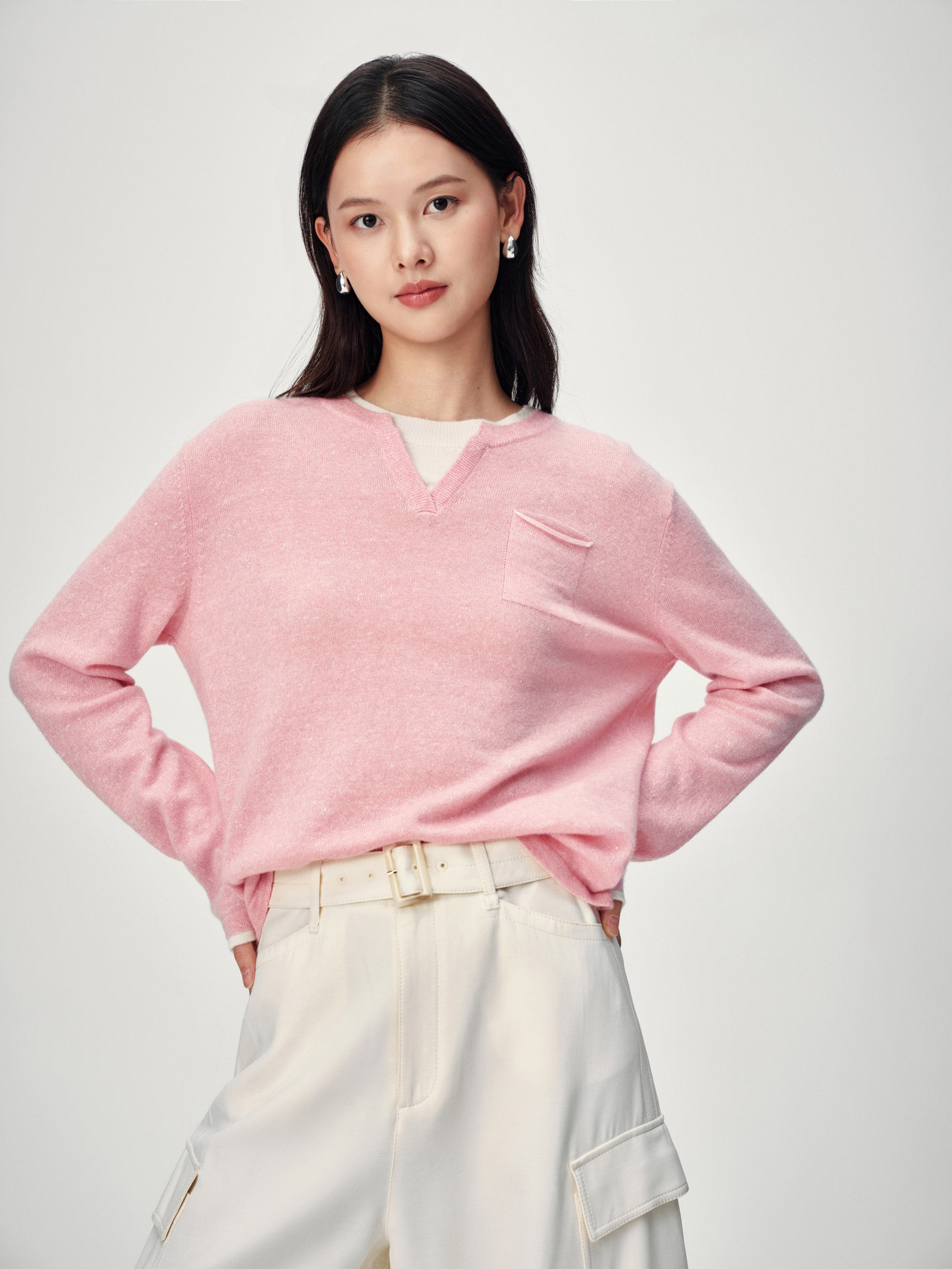 EP YAYING Faux Two-Piece Knit Pullover