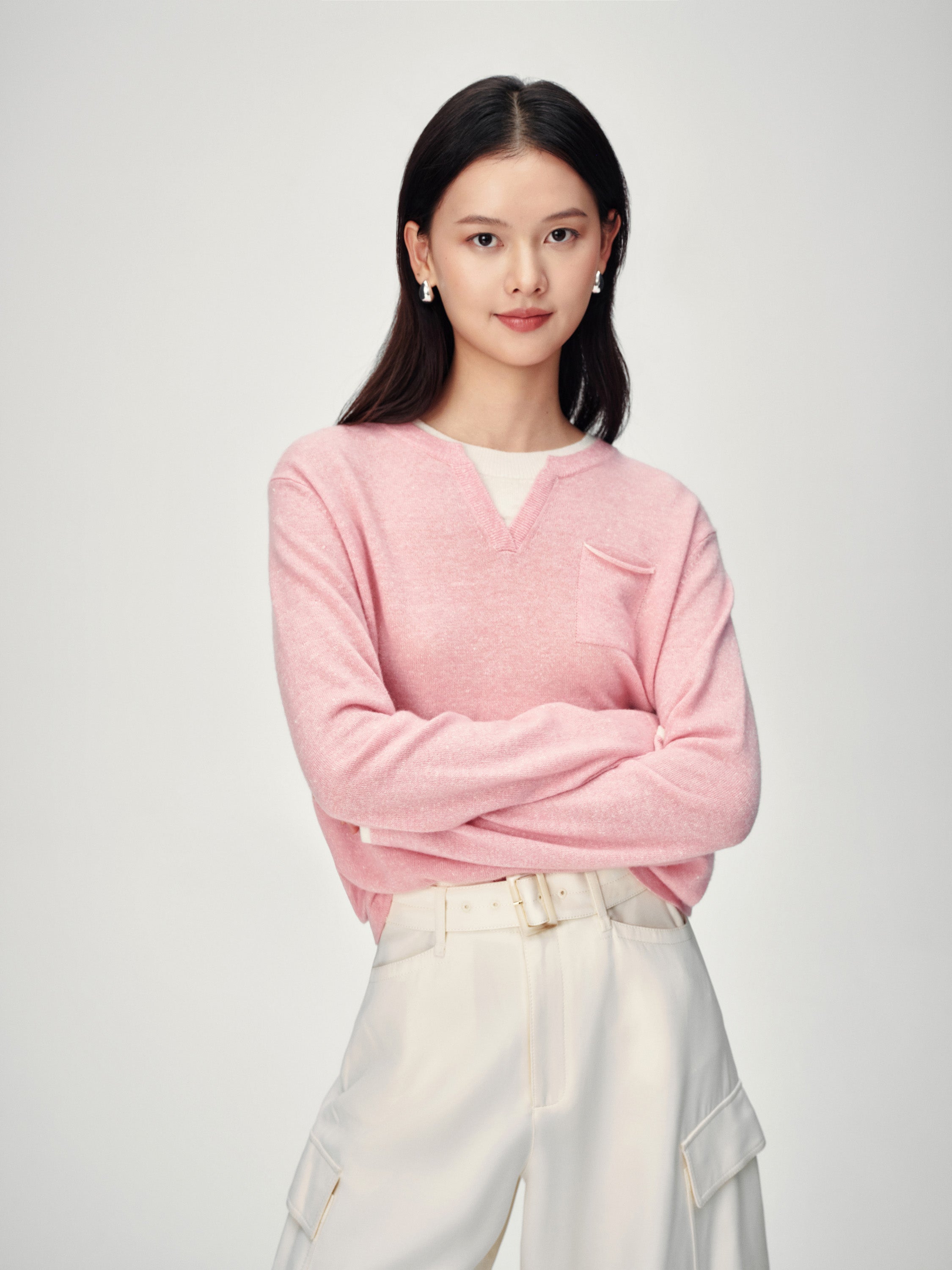 EP YAYING Faux Two-Piece Knit Pullover