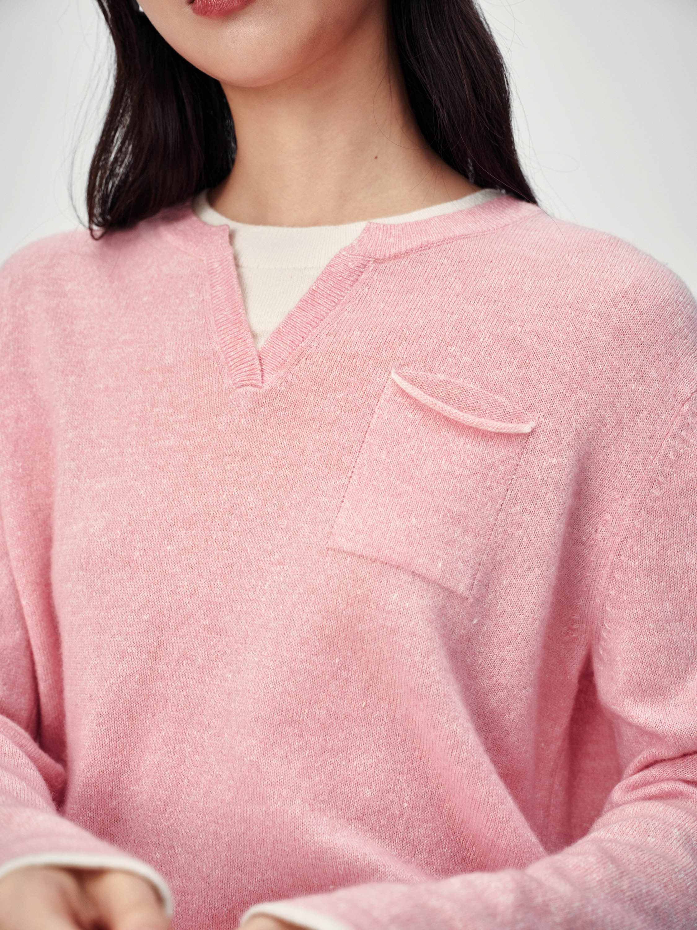 EP YAYING Faux Two-Piece Knit Pullover