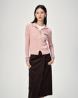 EP YAYING Light Color Cashmere Colorblock Trim Zip Pullover