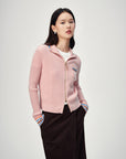 EP YAYING Light Color Cashmere Colorblock Trim Zip Pullover
