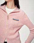 EP YAYING Light Color Cashmere Colorblock Trim Zip Pullover