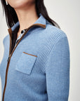 EP YAYING Colorblock Zip-Up Ribbed Stand Collar Cardigan
