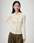EP YAYING Polo Collar Waist-Fitted Cardigan