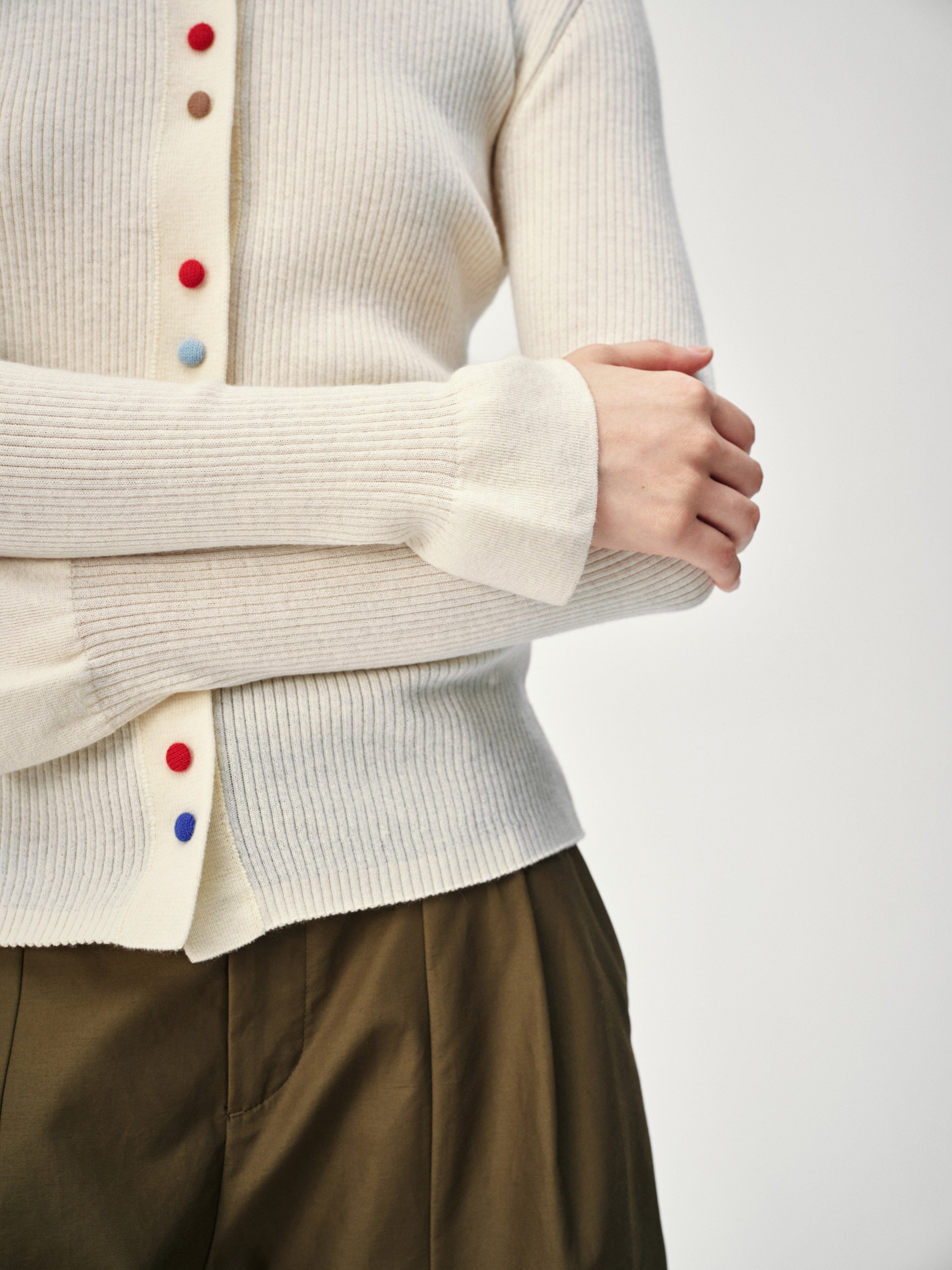 EP YAYING Polo Collar Waist-Fitted Cardigan