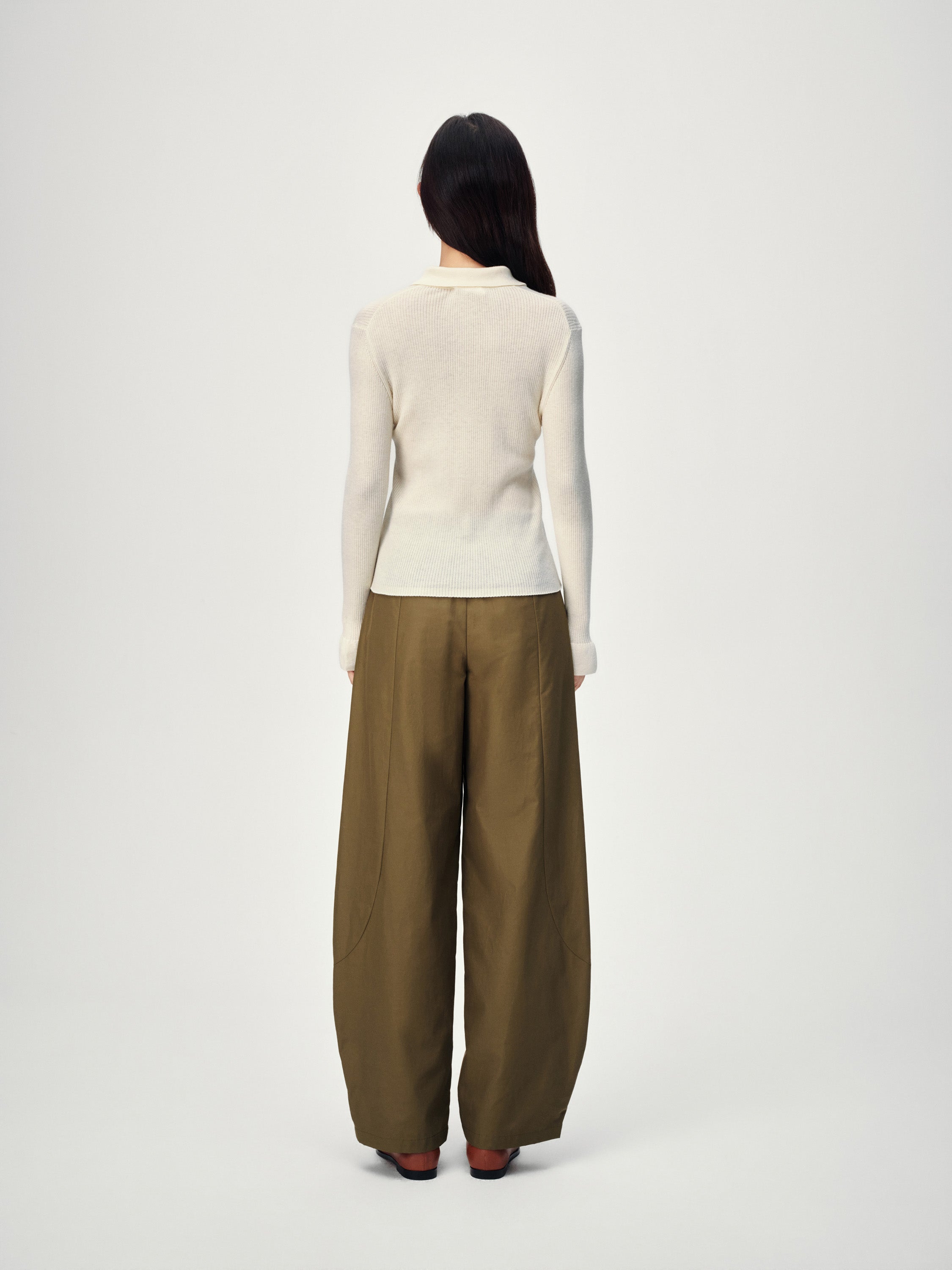 EP YAYING Polo Collar Waist-Fitted Cardigan