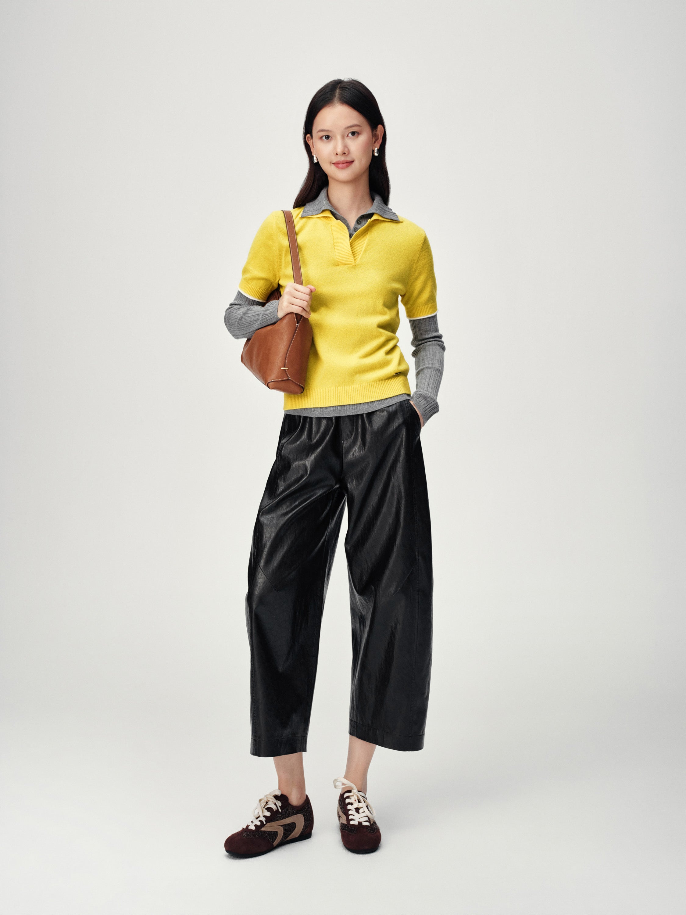 EP YAYING Stand Collar Cashmere Polo Sweater