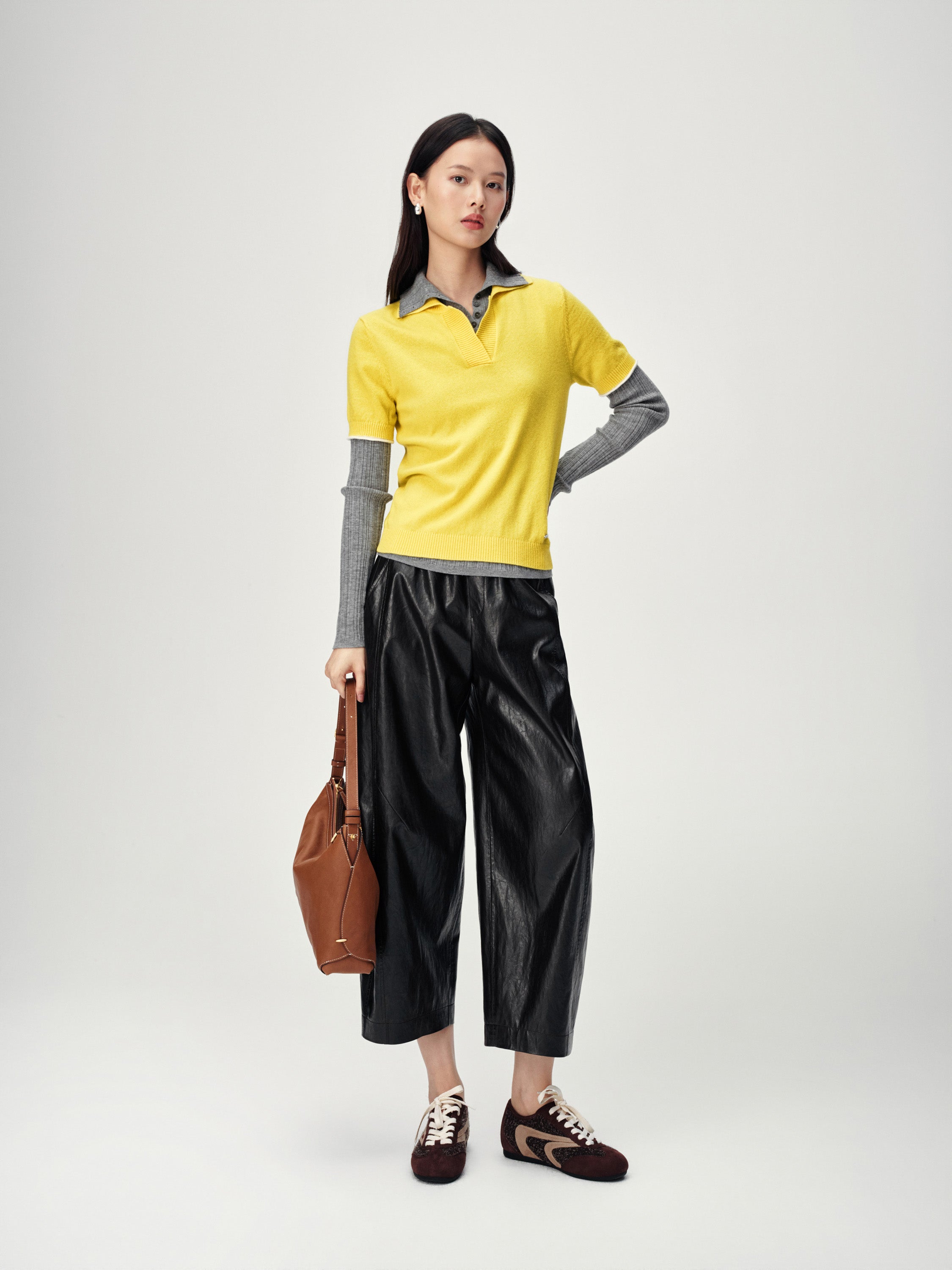 EP YAYING Stand Collar Cashmere Polo Sweater