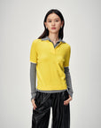 EP YAYING Stand Collar Cashmere Polo Sweater