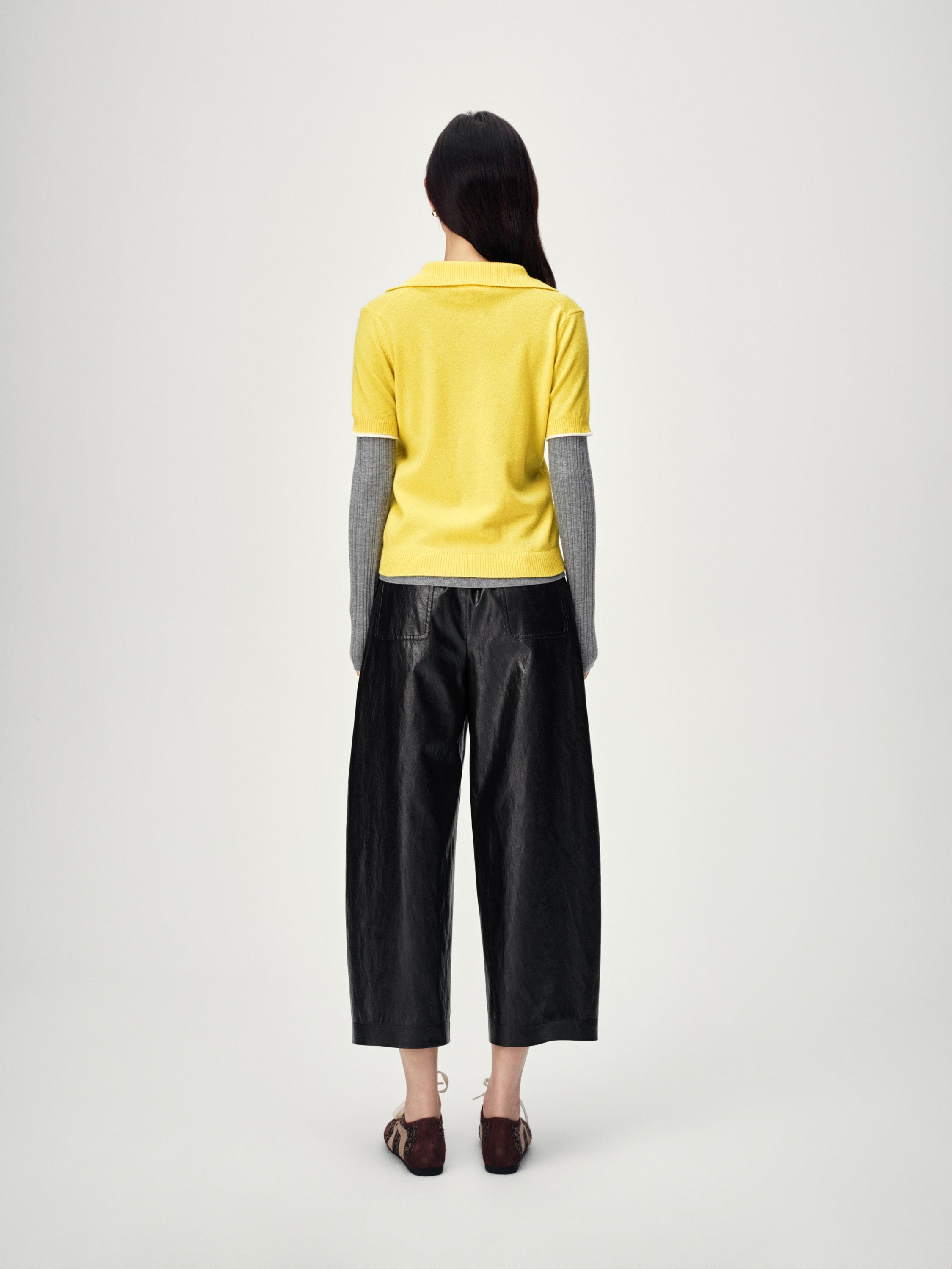 EP YAYING Stand Collar Cashmere Polo Sweater