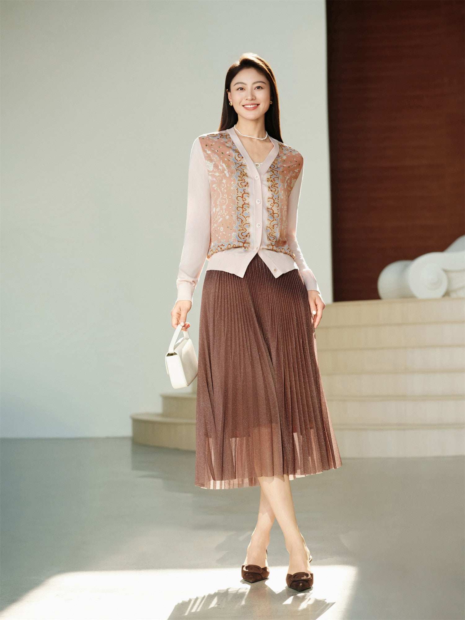 YAYING Pleated Tulle Midi Skirt EPKAA3401AK