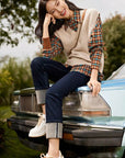 EP YAYING Undyed Cashmere Textured V-Neck Knit Vest