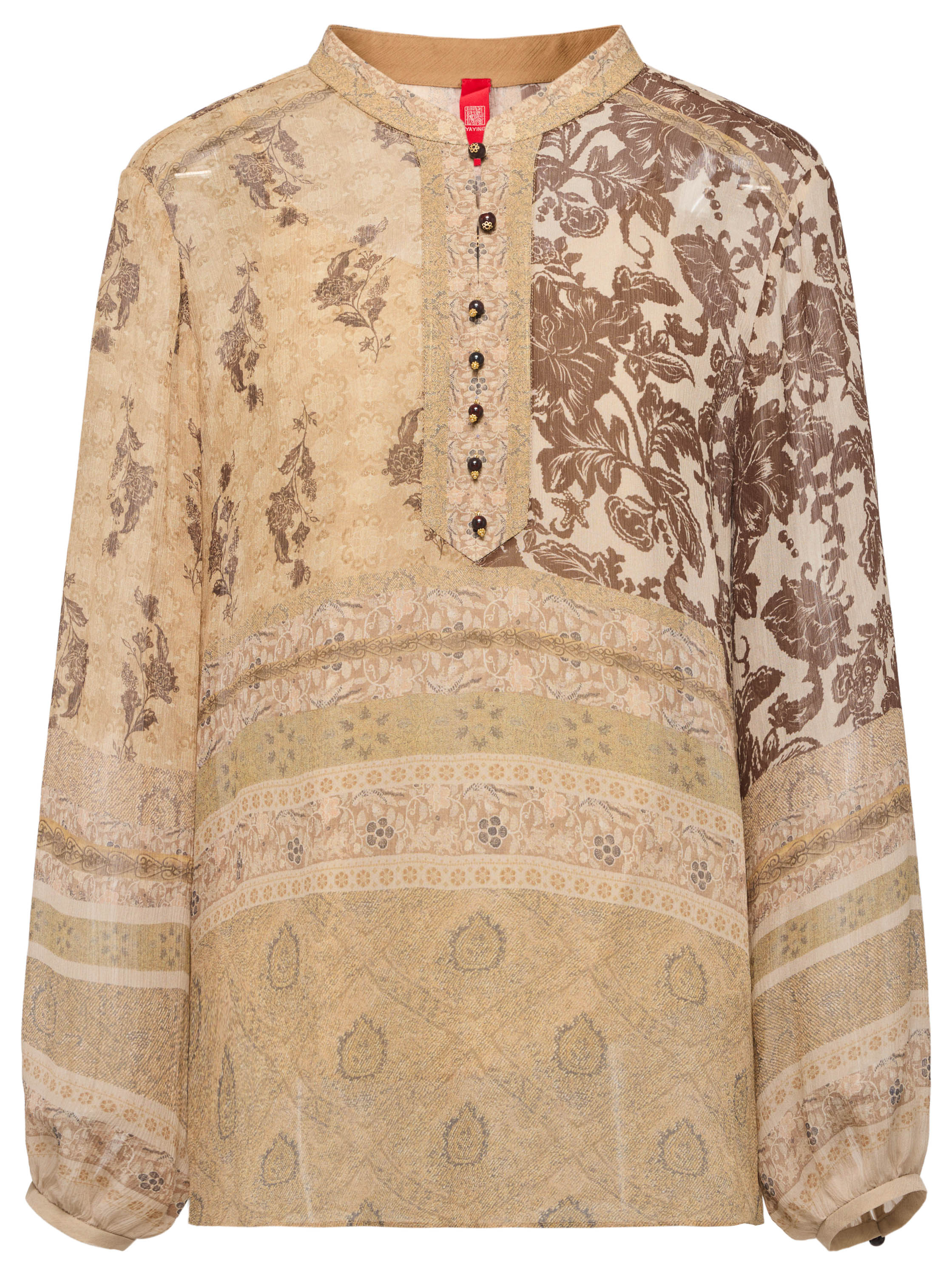 YAYING 100% Silk Peony Print Pullover Shirt