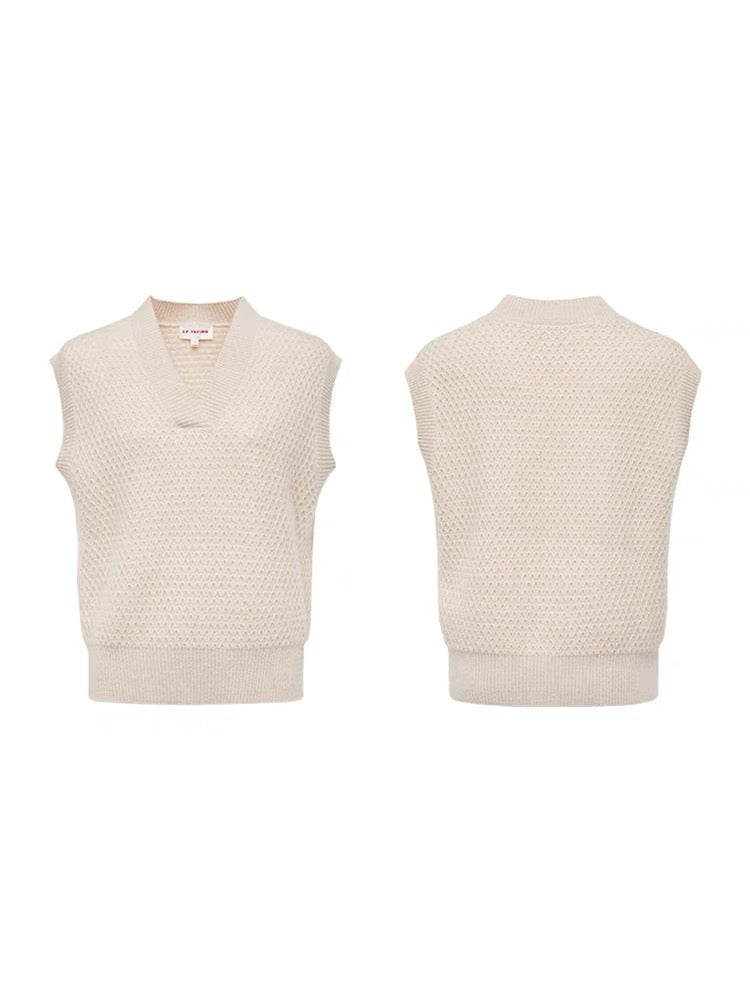 EP YAYING Undyed Cashmere Textured V-Neck Knit Vest