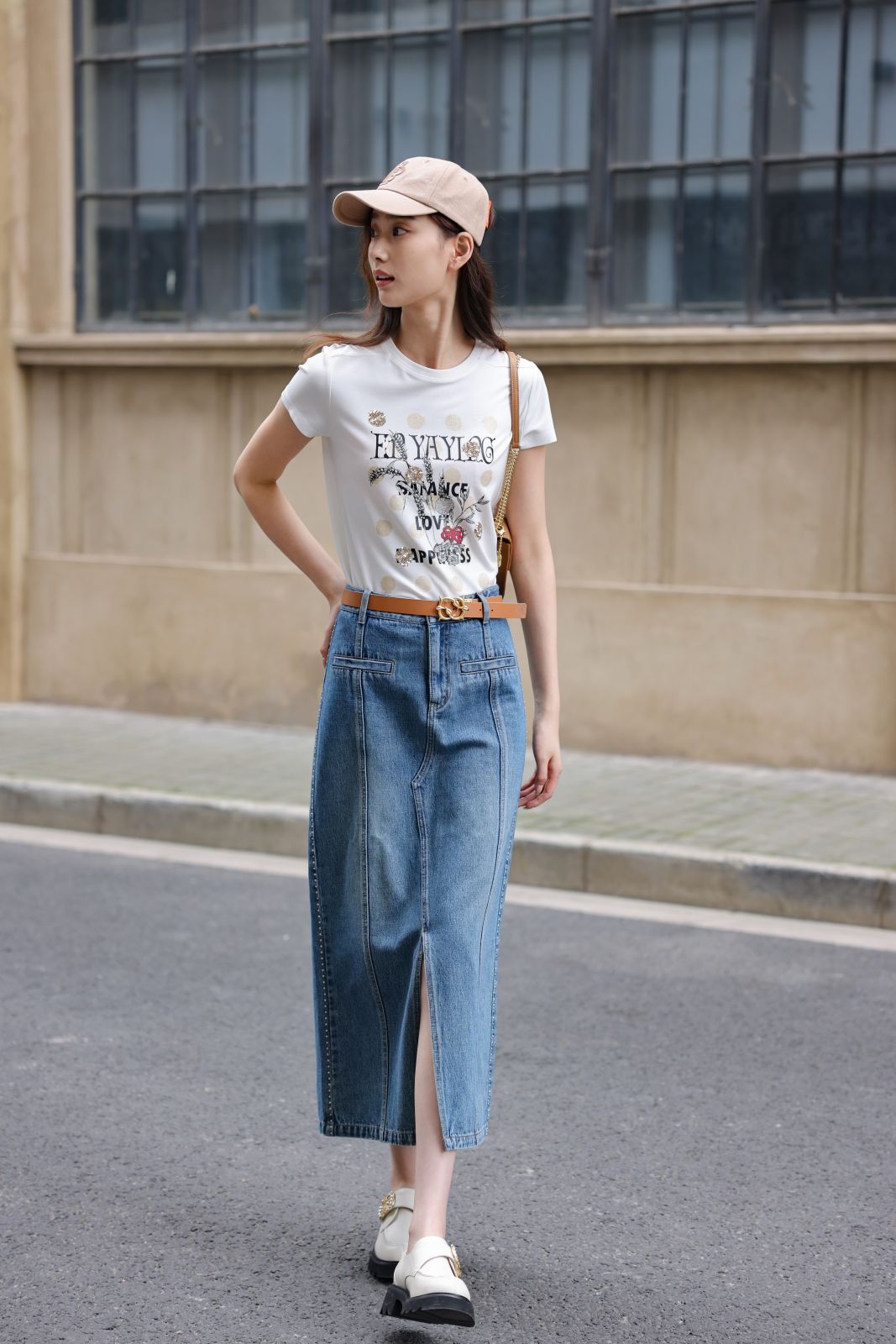 EP YAYING Split Cotton Midi Skirt EGIADJ301A