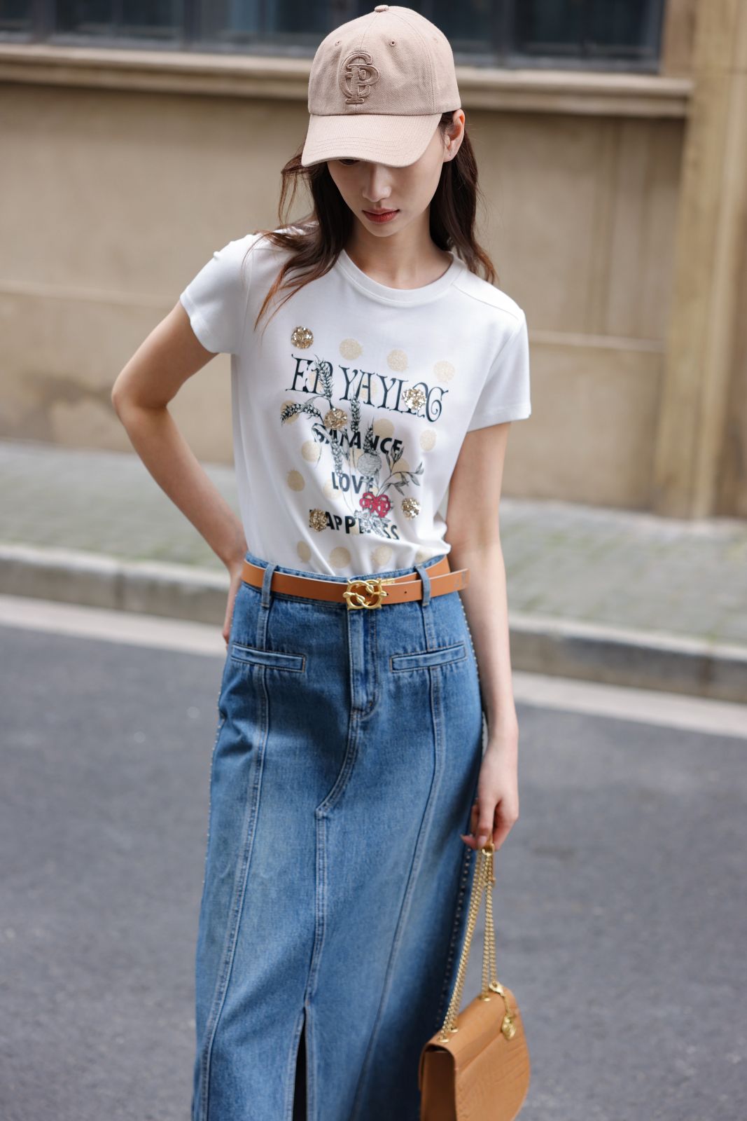EP YAYING Split Cotton Midi Skirt EGIADJ301A