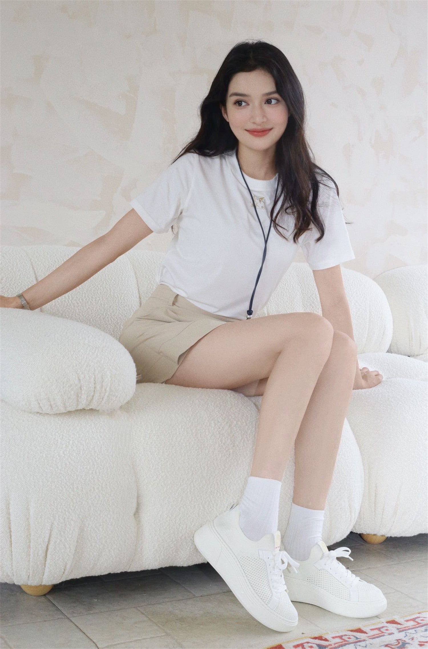 EP YAYING Chunky Sole White Knit Sneakers EAKAOXC02AW