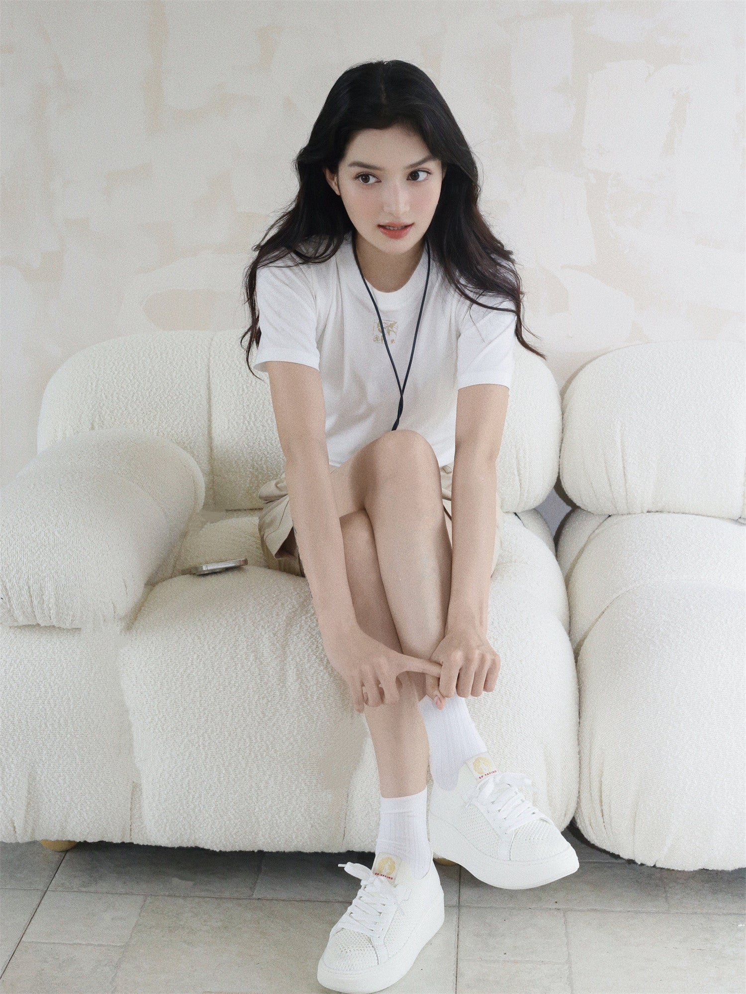 EP YAYING Chunky Sole White Knit Sneakers EAKAOXC02AW