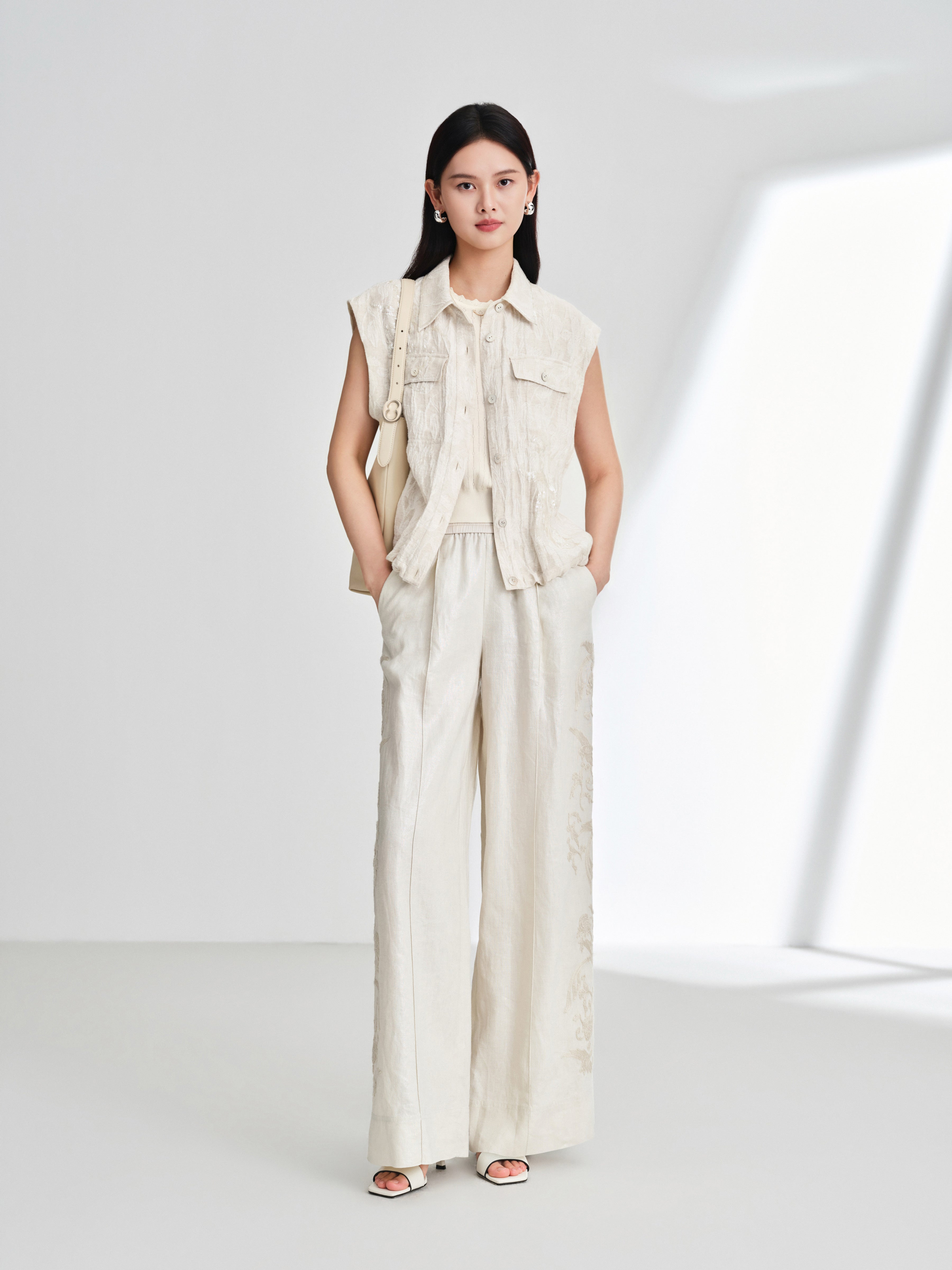 EP YAYING Linen Cropped Vest