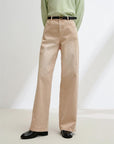 EP YAYING Khaki Loose-Fit Straight-Leg Pants