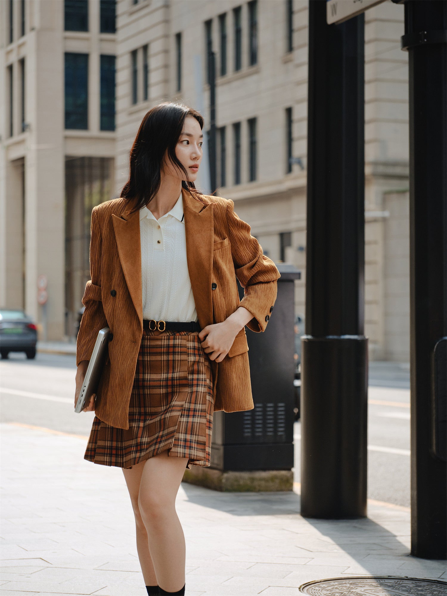 EP YAYING Pleated Textured Blazer EGKAA1108AT