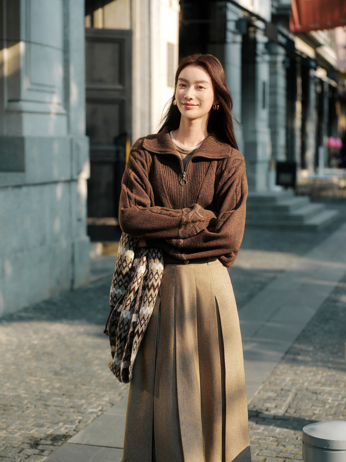 EP YAYING Slub Yarn Round Neck Knit Top