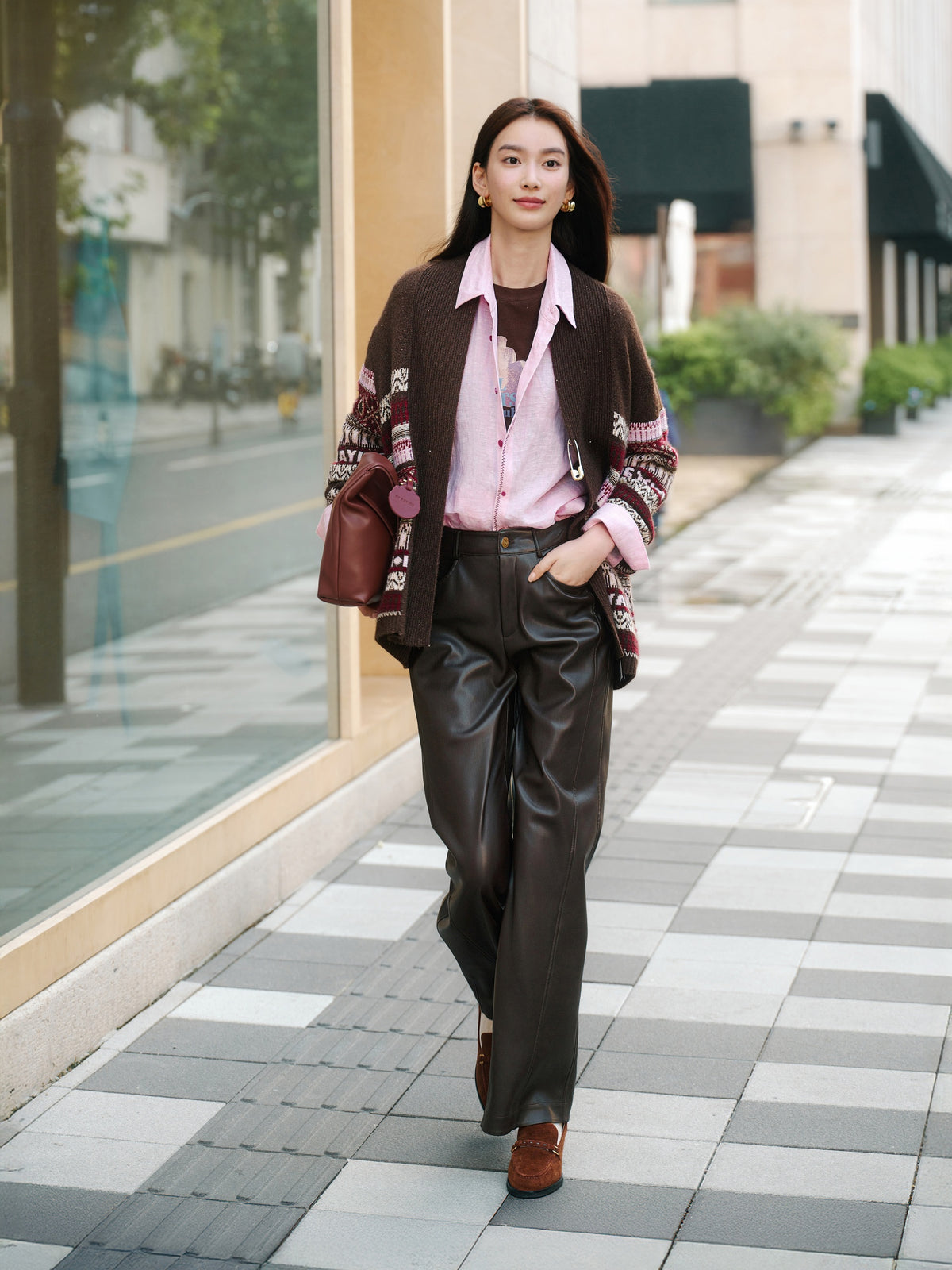 EP YAYING Yak Wool Jacquard Knit Cardigan