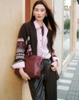 EP YAYING Yak Wool Jacquard Knit Cardigan