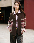 EP YAYING Yak Wool Jacquard Knit Cardigan