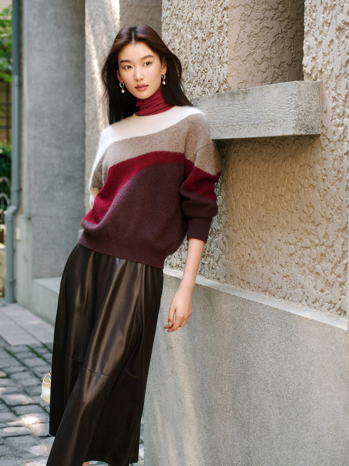 EP YAYING Color-Block Yak Wool Cashmere Knit Top