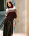 EP YAYING Color-Block Yak Wool Cashmere Knit Top