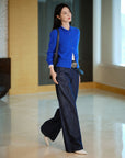 EP YAYING Blue Label 100% Cashmere Jacquard Knit Top