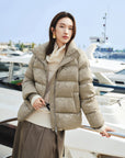 EP YAYING Silk Jacquard Stand-Collar Goose Down Coat