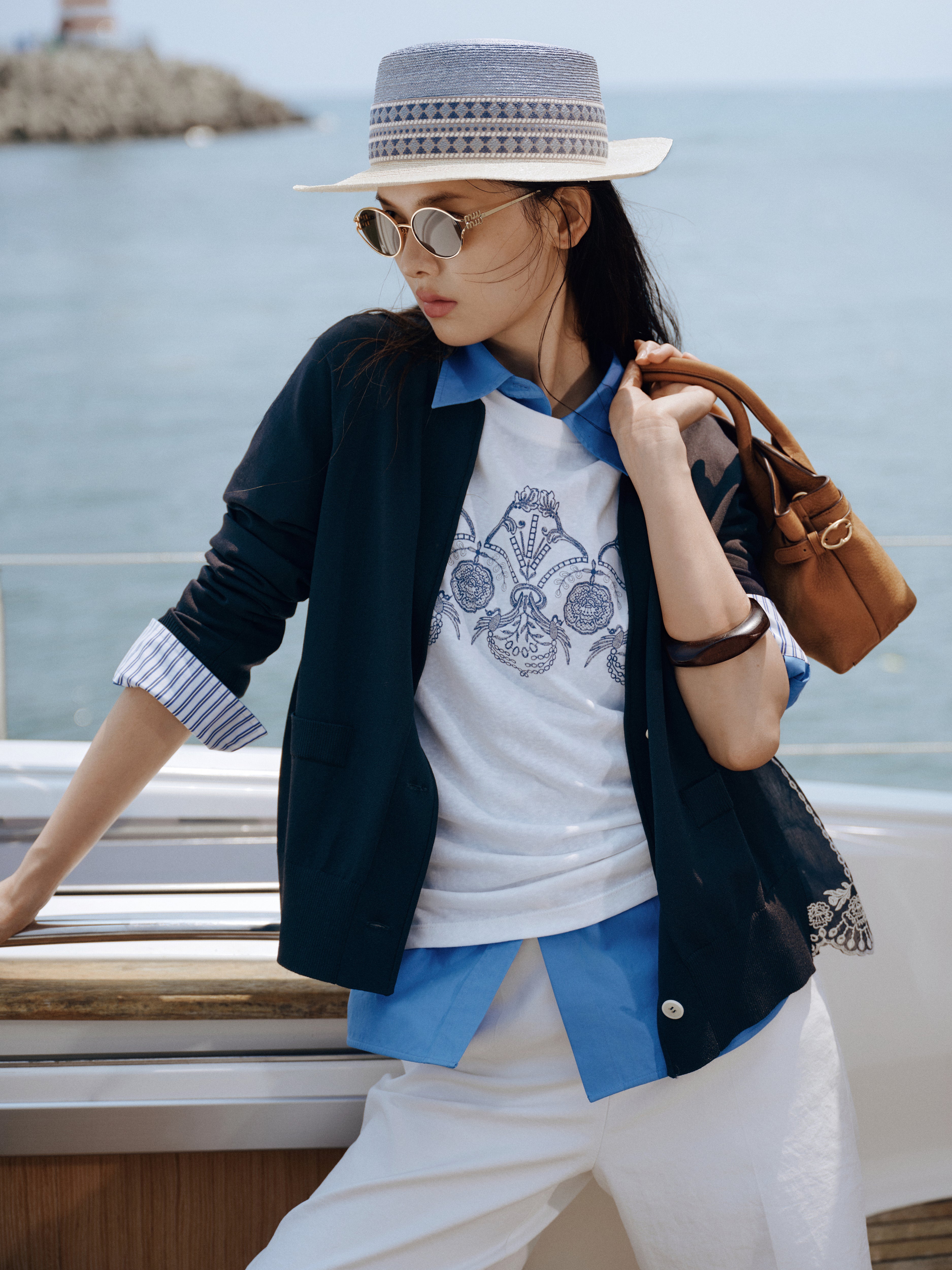 EP YAYING Textured Cotton T-Shirt