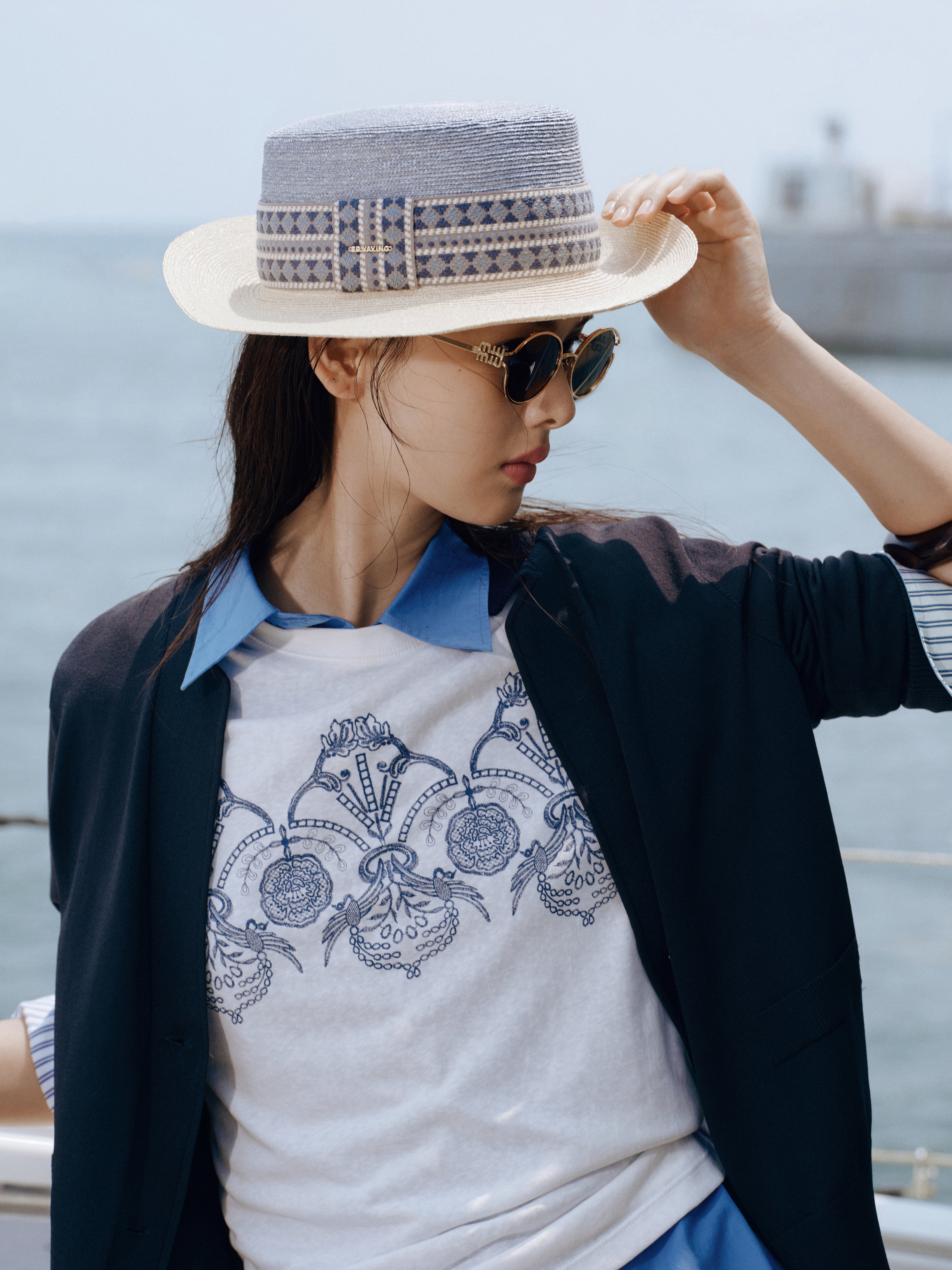 EP YAYING Textured Cotton T-Shirt