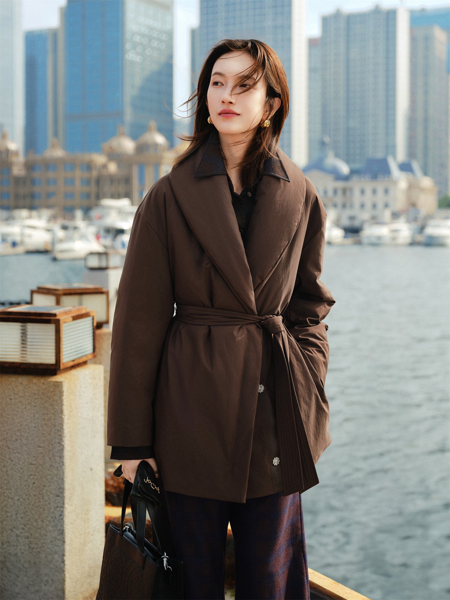 EP YAYING Shawl-Collar Belted Down Coat EGKIAY921AK