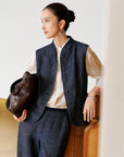 EP YAYING Stand-Collar Waisted Denim Vest EGLAH1005A