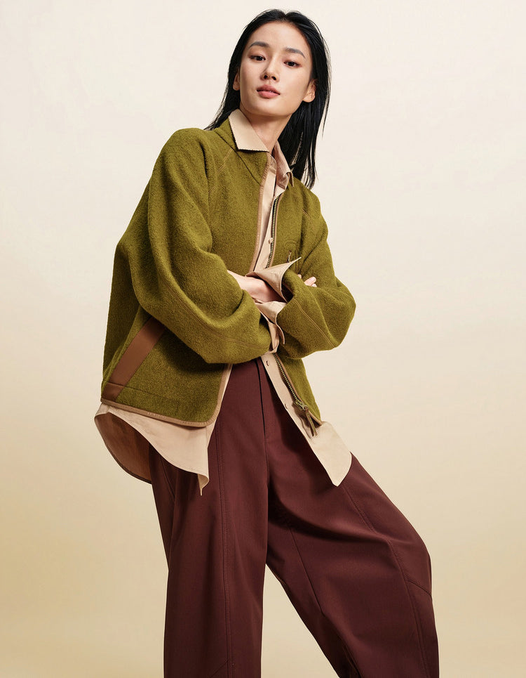 EP YAYING Wool‑Brushed Color‑Blocked Warm Jacket EGLIW1305A
