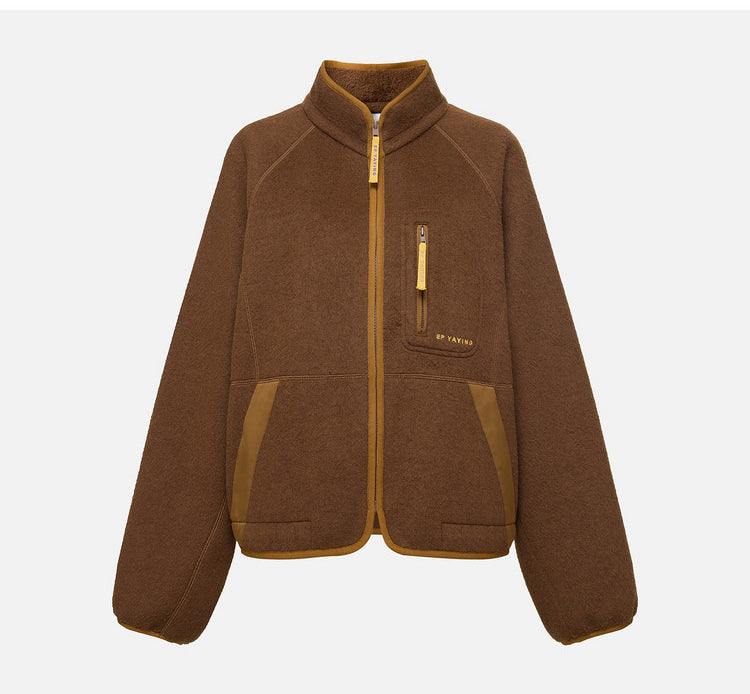 EP YAYING Wool‑Brushed Color‑Blocked Warm Jacket EGLIW1305B