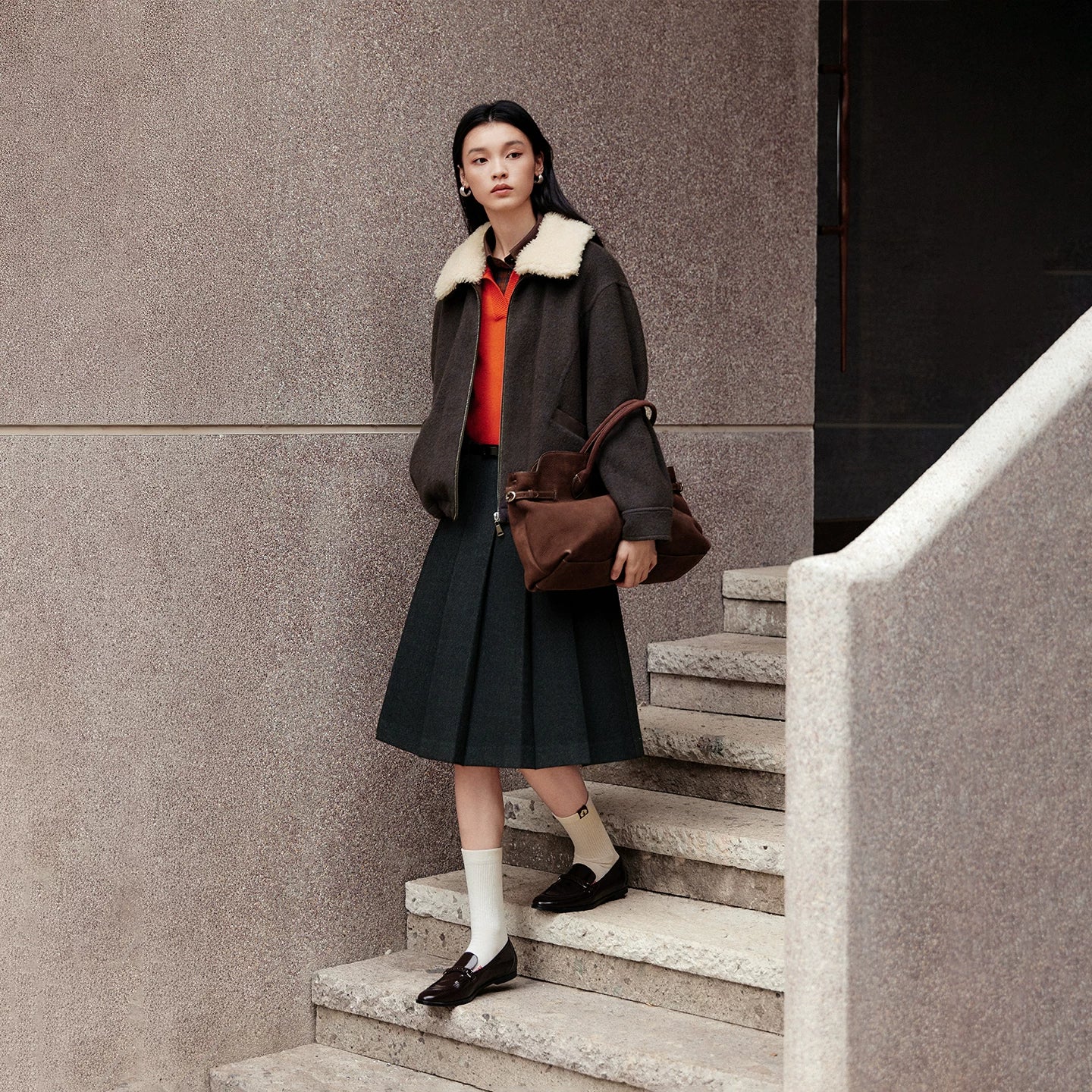 EP YAYING Lapel‑Collar Coffee‑Tone Yak‑Wool‑Blend Jacket EGLIR1515A