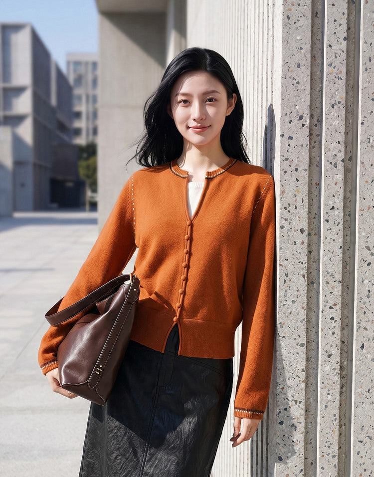 EP YAYING Faux‑Layer Color‑Block Knit Cardigan EGLIR9528B