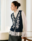 EP YAYING V-Neck Embroidered Cashmere Knit Vest EGLAG9008A