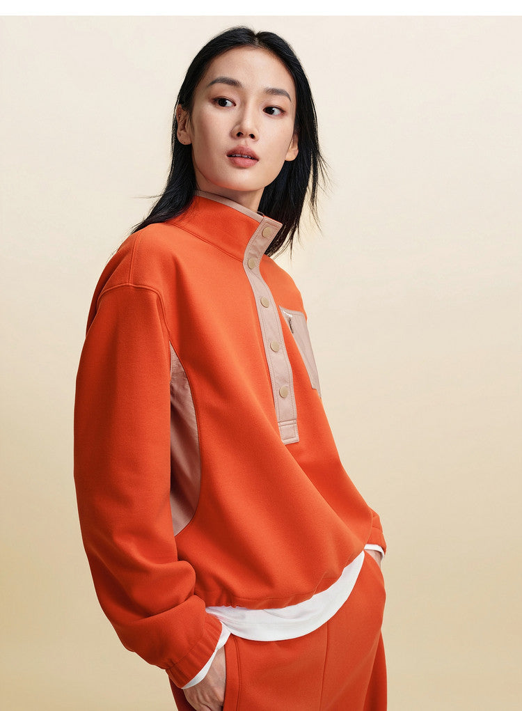 EP YAYING Double‑Faced Fleece Color‑Block Stand‑Collar Sweatshirt EGLIA5203A